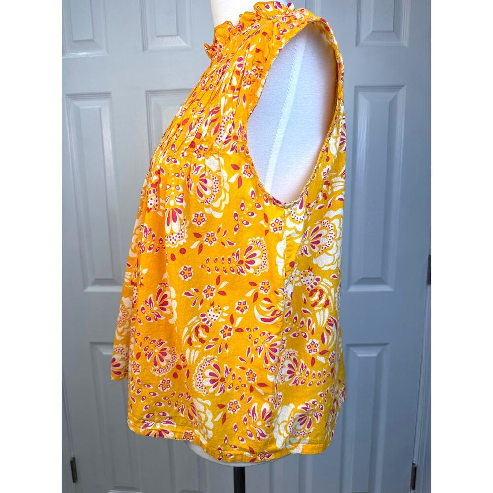 THML Floral Boho Blouse M Yellow Pink Sleeveless Flowy Top EUC - Picture 4 of 7